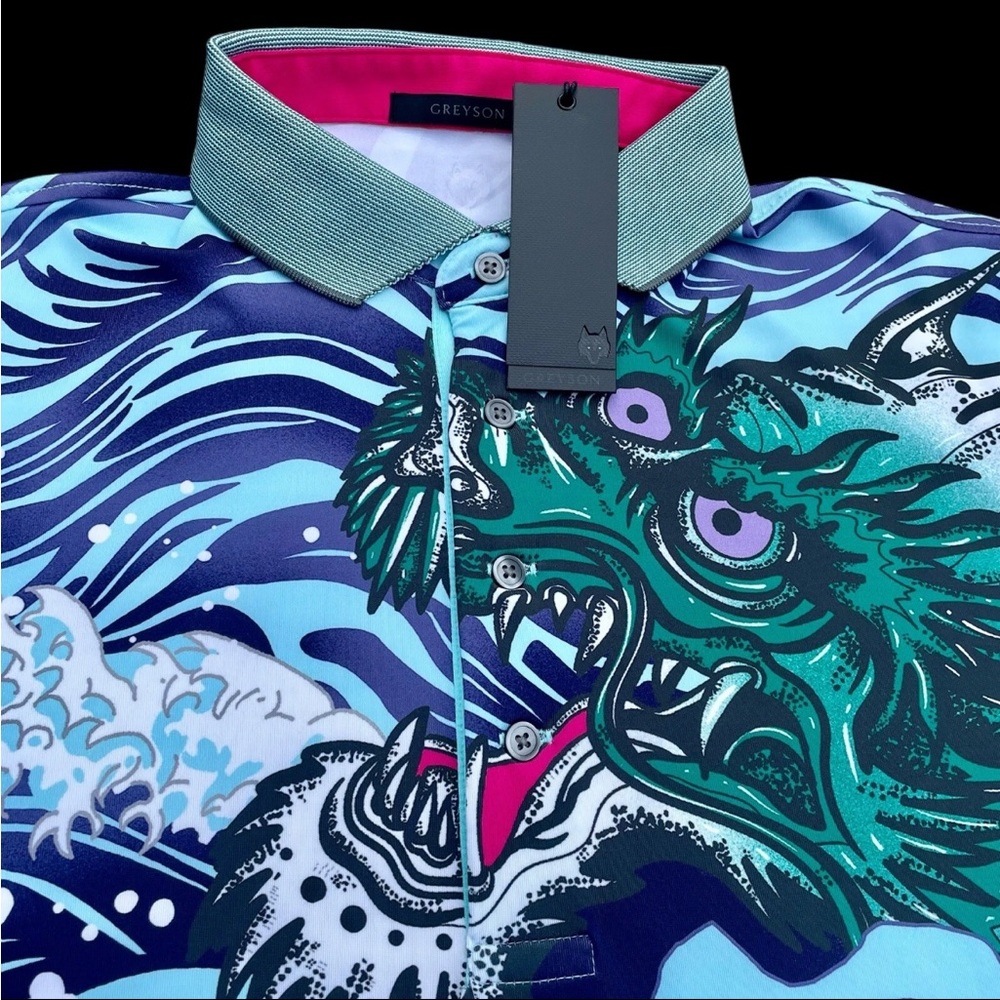 Greyson Golf Mythical Sea Print Short Sleeve Polo Shirt Size Medium $118